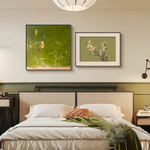 中古风主卧室床头装饰画高级感客厅背景墙餐厅壁画花卉房间墙挂画
