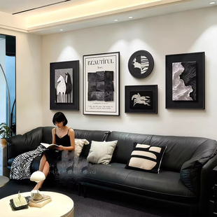 黑白灰抽象客厅装饰画高级感组合壁画意式现代极简沙发背景墙挂画