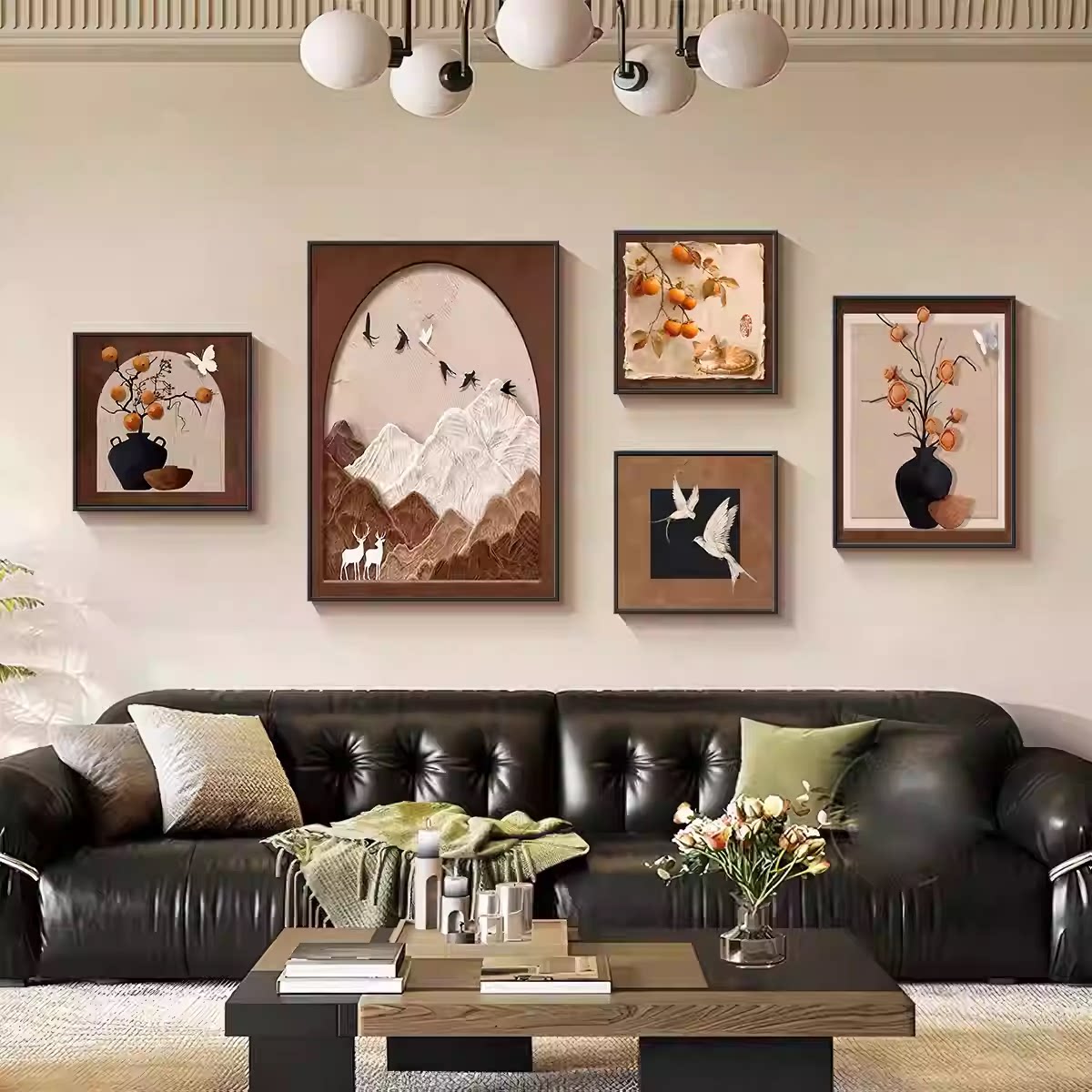 中古风客厅装饰画沙发背景墙挂画高级感法式复古小众艺术组合壁画