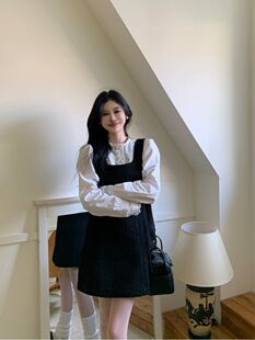 小香风毛呢背心连衣裙女秋冬千金感小黑裙修身收腰气质a字短裙子