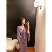 吊带背心夏季 针织开衫 休闲高腰半身裙三件套 慵懒风紫色长袖 单套装