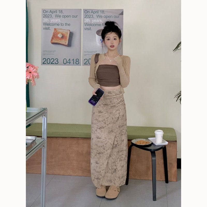 2024年夏纯欲风套装长袖开衫外套女抹胸背心夏季碎花半身裙三件套,女装/女士精品,时尚套装,淘宝优惠券,粉丝福利购,淘宝优惠卷