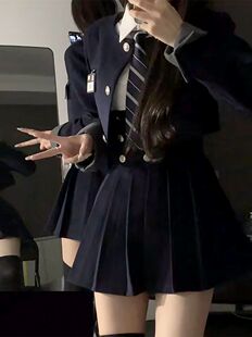 学院风小西服短外套女衬衫 女团三件套 领带上衣配百褶背带裙韩版