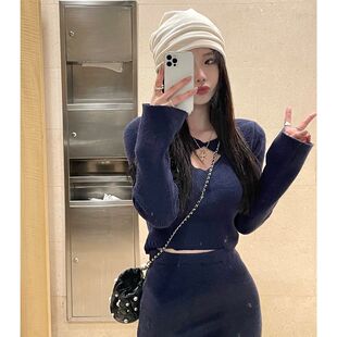 春季新款显瘦针织衫包臀半裙两件套超A超飒纯欲心机镂空毛衣套装