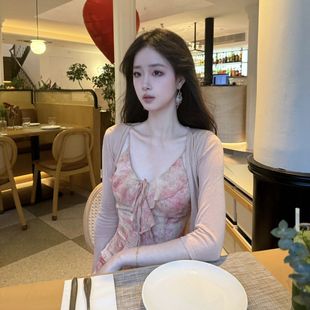 单/两件套夏温柔荷叶领女人味吊带连衣裙温柔显瘦防晒开衫薄外套