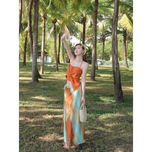 三亚海边度假拍照裙子女泰国云南西双版纳旅游穿搭吊带两件套装夏