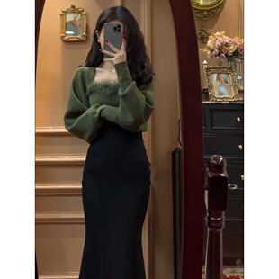 早秋御姐风裙子高冷套装盐系轻熟气质名媛包臀鱼尾半身裙两件套女