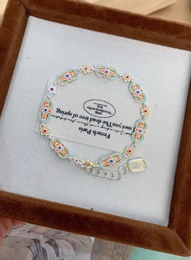 2025春夏新款999足银新中式复古描金珐琅彩小众手链送女友礼物