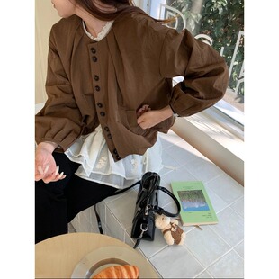 韩系压褶圆领花苞短款 早春新款 夹克外套ZY3849 Morning 3th