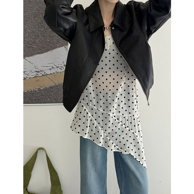 橘芷春夏新款波点百搭衬衫上衣领口蕾丝边纯欲感满满8033