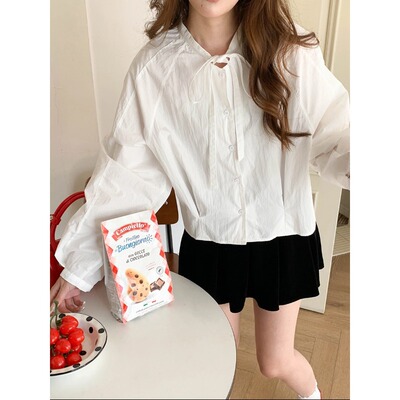 3th Morning 早春新款 韩系蝴蝶结系带设计感宽松衬衫ZY3895