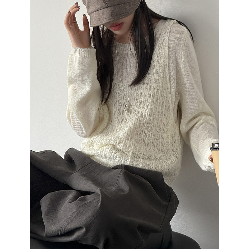 橘芷秋季新品上新韩系针织衫女套头宽松慵懒风马甲两件套9605
