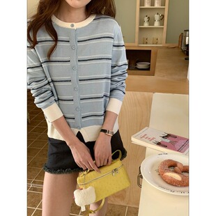 ZY3954 韩系减龄撞色条纹圆领休闲针织开衫 3th Morning