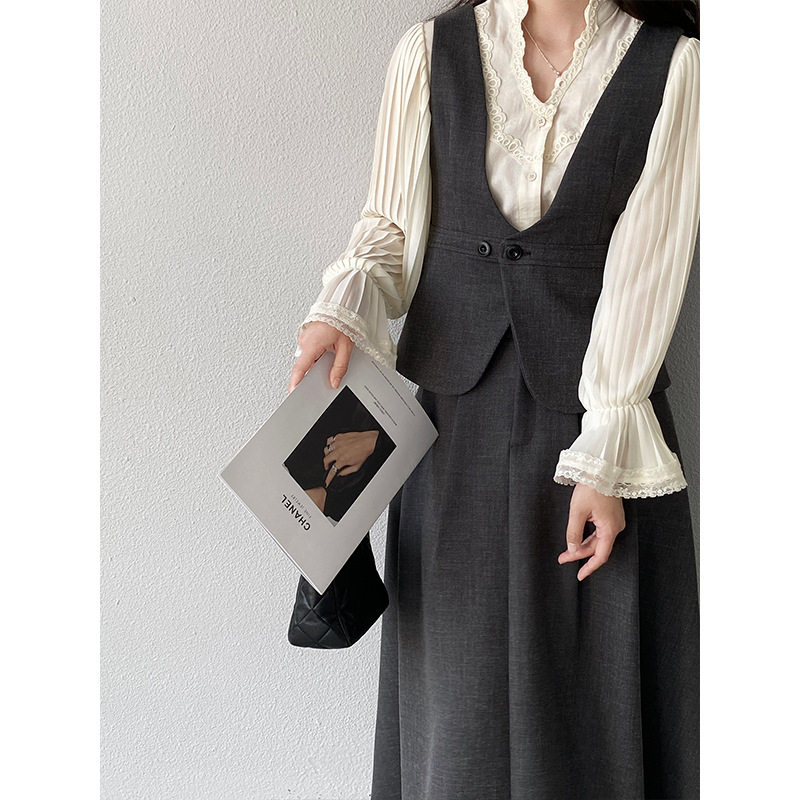 江左 气质套装 春装两穿马甲显瘦休闲女装半裙韩系通勤两件套6512