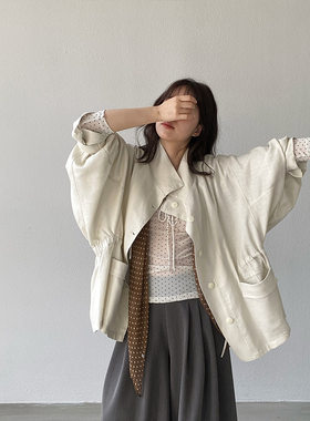 江左 莱赛尔亚麻风衣外套女高级感落肩抽褶形中长款春装新款 1800