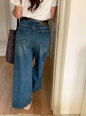 3th Morning 早春新款 设计感花边刺绣阔腿宽松牛仔裤ZY3835