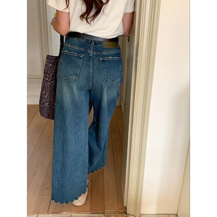 设计感花边刺绣阔腿宽松牛仔裤 早春新款 ZY3835 Morning 3th