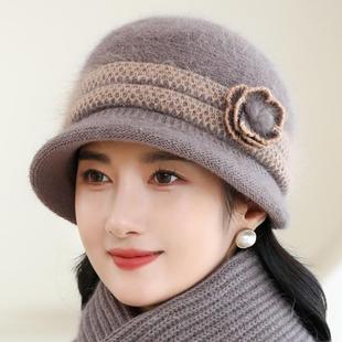冬天中老年人帽子女妈妈时尚洋气针织保暖帽加厚奶奶老太太防寒帽