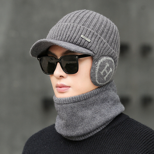 帽子男冬季 骑行保暖棉帽加厚防寒针织帽围脖冬帽 护耳帽毛线帽男士