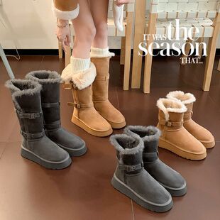 2026新款平底雪地靴女士内增高短靴子女长筒靴保暖棉鞋加绒雪地靴