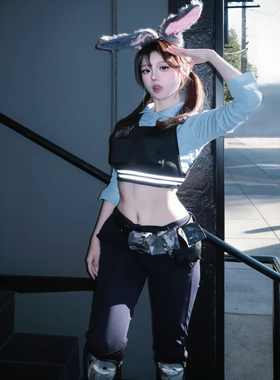 露腰辣妹！朱迪cos服装~万圣节「兔子警官」衣服饰judy成人男女款