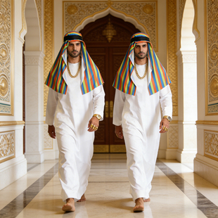 阿拉伯迪拜土豪王子扮演服装&中东长袍头巾年会万圣节生日cos道具