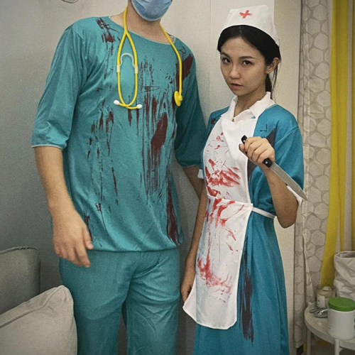 血腥护士！万圣节cos服装恐怖主刀医生血迹成人男女衣服黑暗风化