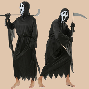 尖叫死神~惊声尖叫万圣节cos服装恐怖恶魔鬼成人男黑色面具衣服饰