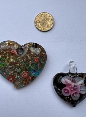 一龙外贸饰品琉璃爱心吊坠花色随机发A2