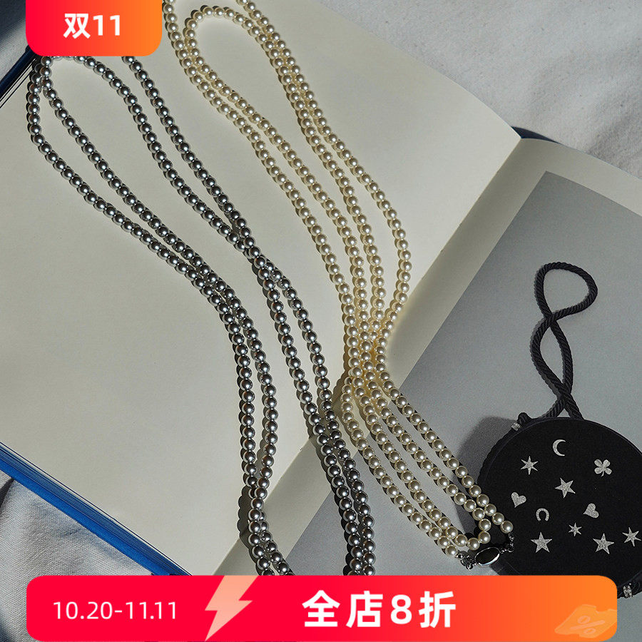 耳边铛426明星同款轻奢超长款珍珠项链元宝扣串珠高级感毛衣链女