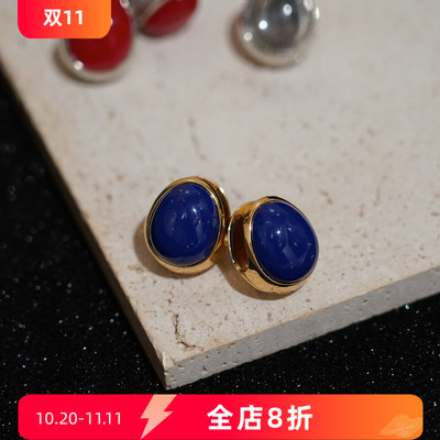 耳边铛21同款复古蓝色水滴耳钉