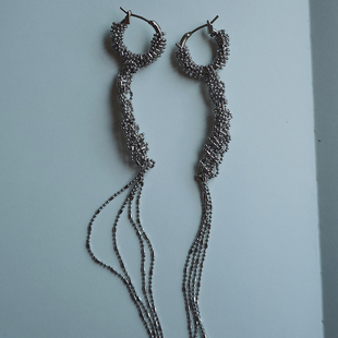 耳边铛88耳朵仔子同款设计师小众极简流苏耳环缠绕波珠链耳饰耳夹