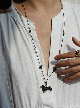 树脂人造珍珠腊肠小狗项链戒指