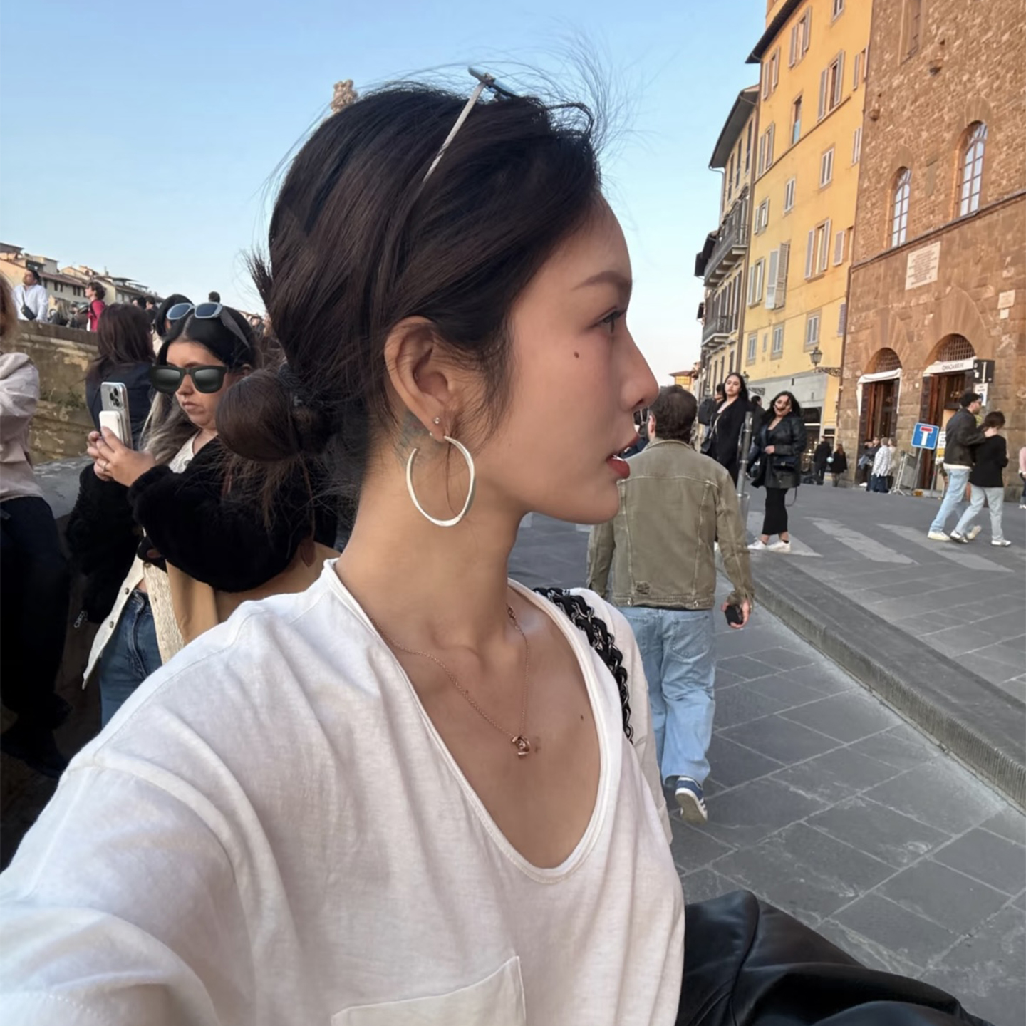 nana同款圆形不规则银色素圈耳环