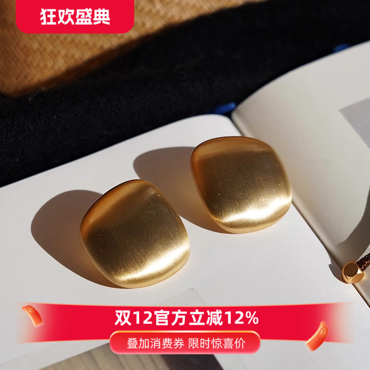 耳边铛43膝盖方块拉丝大耳环小众轻奢高级感夸张项链耳夹戒指套装