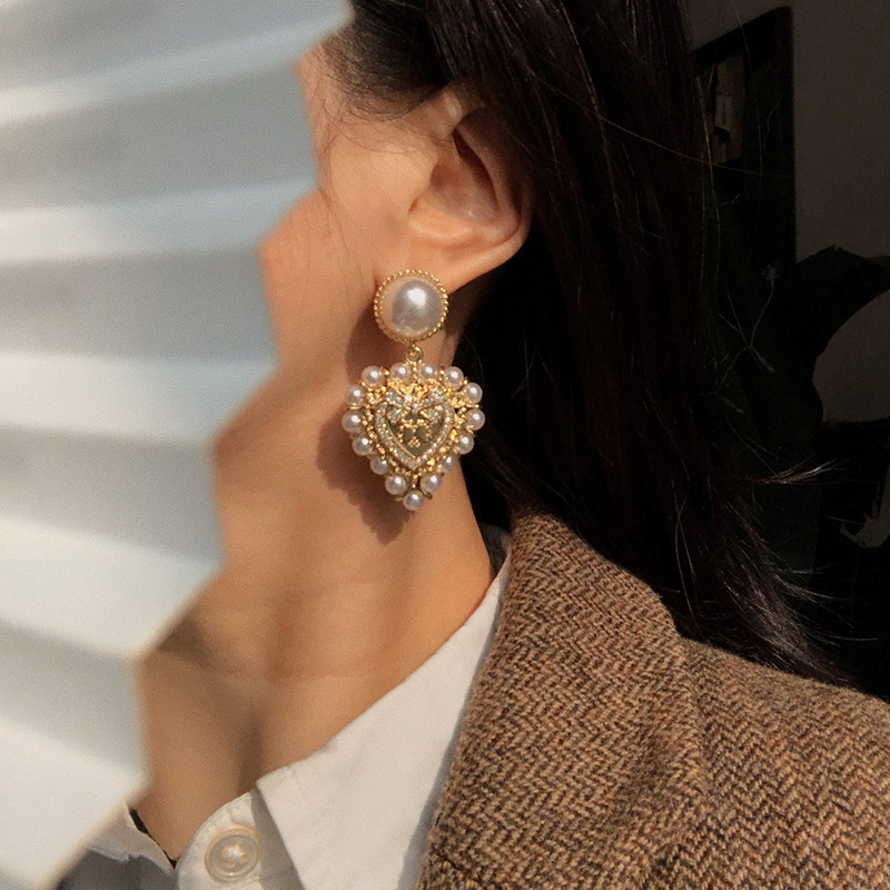 耳边铛256巴洛克纯银针爱心珍珠耳环少女蝴蝶结闪钻耳钉复古耳夹,饰品/流行首饰/时尚饰品新,耳环,淘宝优惠券,粉丝福利购,淘宝优惠卷