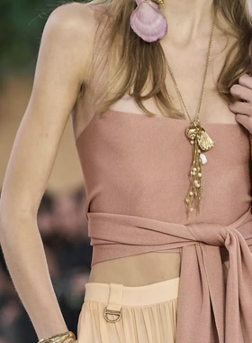 海边度假风不对称贝壳长款耳环