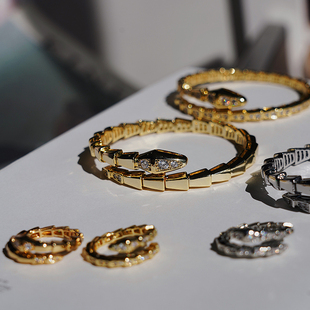 耳边铛419刘亦菲同款蛇形弹簧手镯双层缠绕手饰灵蛇轻奢高级戒指