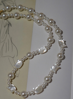 耳边铛天然贝母猫咪倪妮同款项链