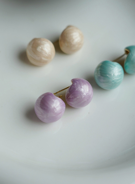 耳边铛152淡蓝色圆珠球形耳钉彩色百搭耳环气质轻奢少女滴釉耳饰