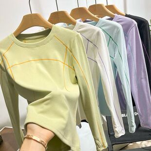 大厂订单！秋冬修身苏哈明线户外保暖抓绒衣德绒长袖T恤打底衫女