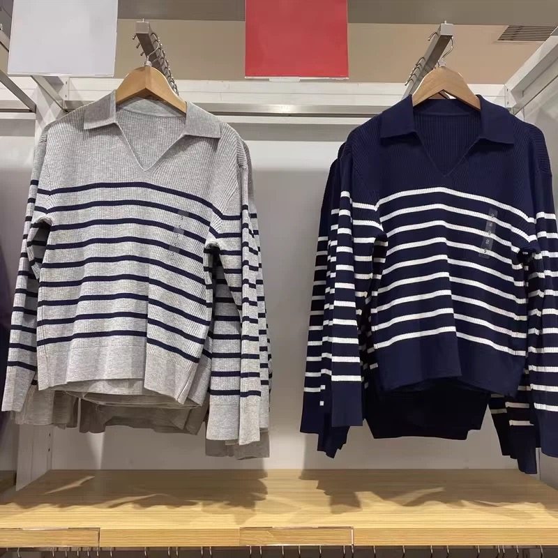 日单 春季休闲开领条纹针织衫V领套头毛衣宽松可机洗上衣女483919,女装/女士精品,毛针织衫,淘宝优惠券,粉丝福利购,淘宝优惠卷