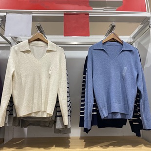 日单  2026年春季罗纹半开领针织衫女士套头长袖宽松毛衣女482253