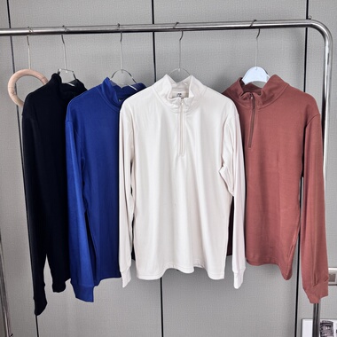 日单男装秋冬新款柔滑弹力摇粒绒半拉链套头衫卫衣/长袖T恤481184