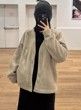 日单！男女秋冬摇粒绒V领宽松开衫长袖外套上衣保暖483980/484125