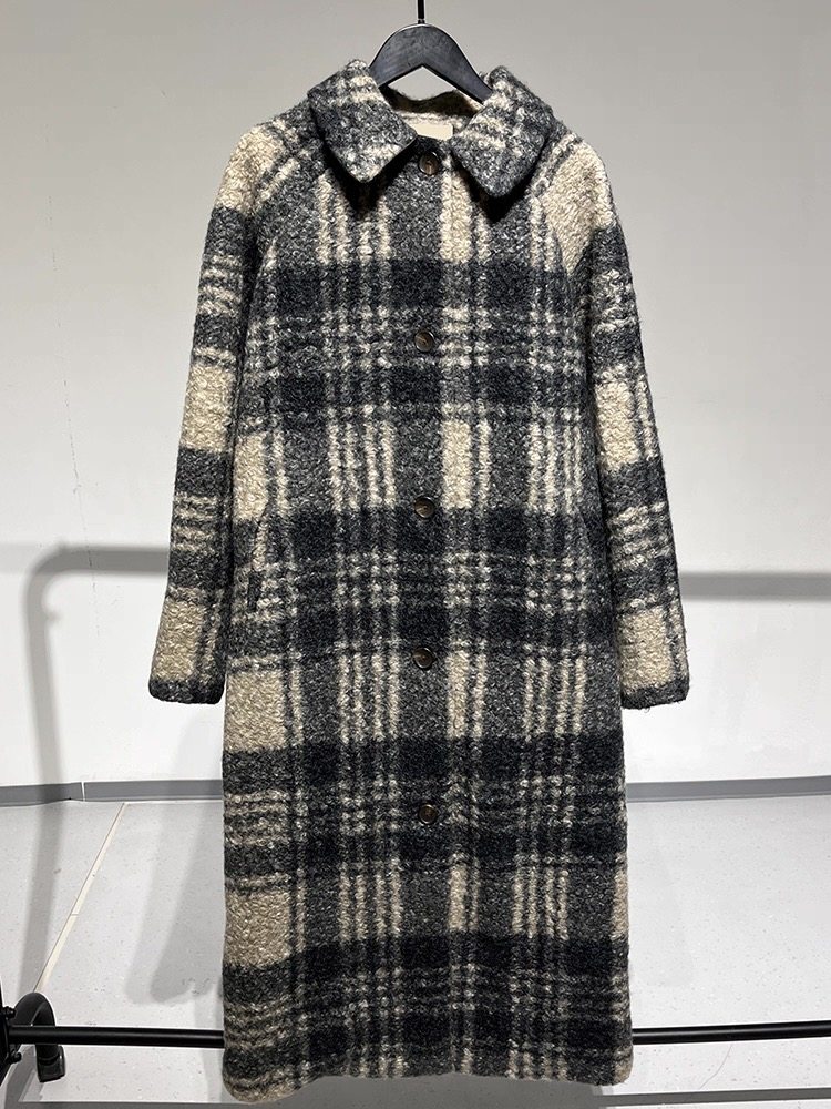 走戏班牙  2025年冬复古时尚格纹宽松休闲百搭毛呢长款风衣外套女,女装/女士精品,短外套,淘宝优惠券,粉丝福利购,淘宝优惠卷