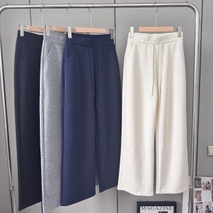 长裤 LU系同款 垂感抽绳松紧高腰立体空气休闲直筒阔腿裤 新款 秋季