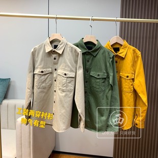 美DAN    纱卡面料双口袋工装休闲长袖衬衫男薄款外套男