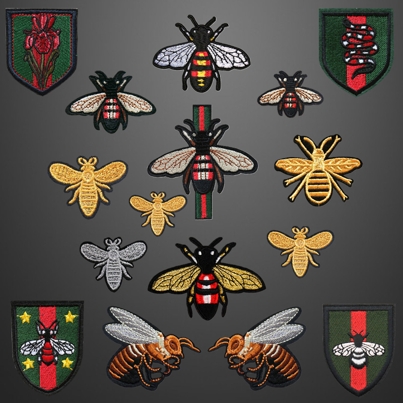 潮牌棕色蜜蜂服装破洞补丁布贴