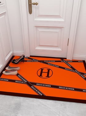 简约轻奢高级橙色免洗进门地垫可裁剪玄关门口防滑皮革pvc脚垫